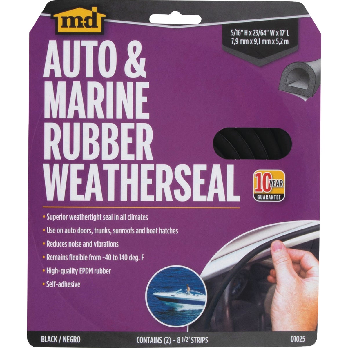 M-D Building Products 17 Ft. Black Small Rubber Auto & Marine Weatherseal for All Climates Image 8