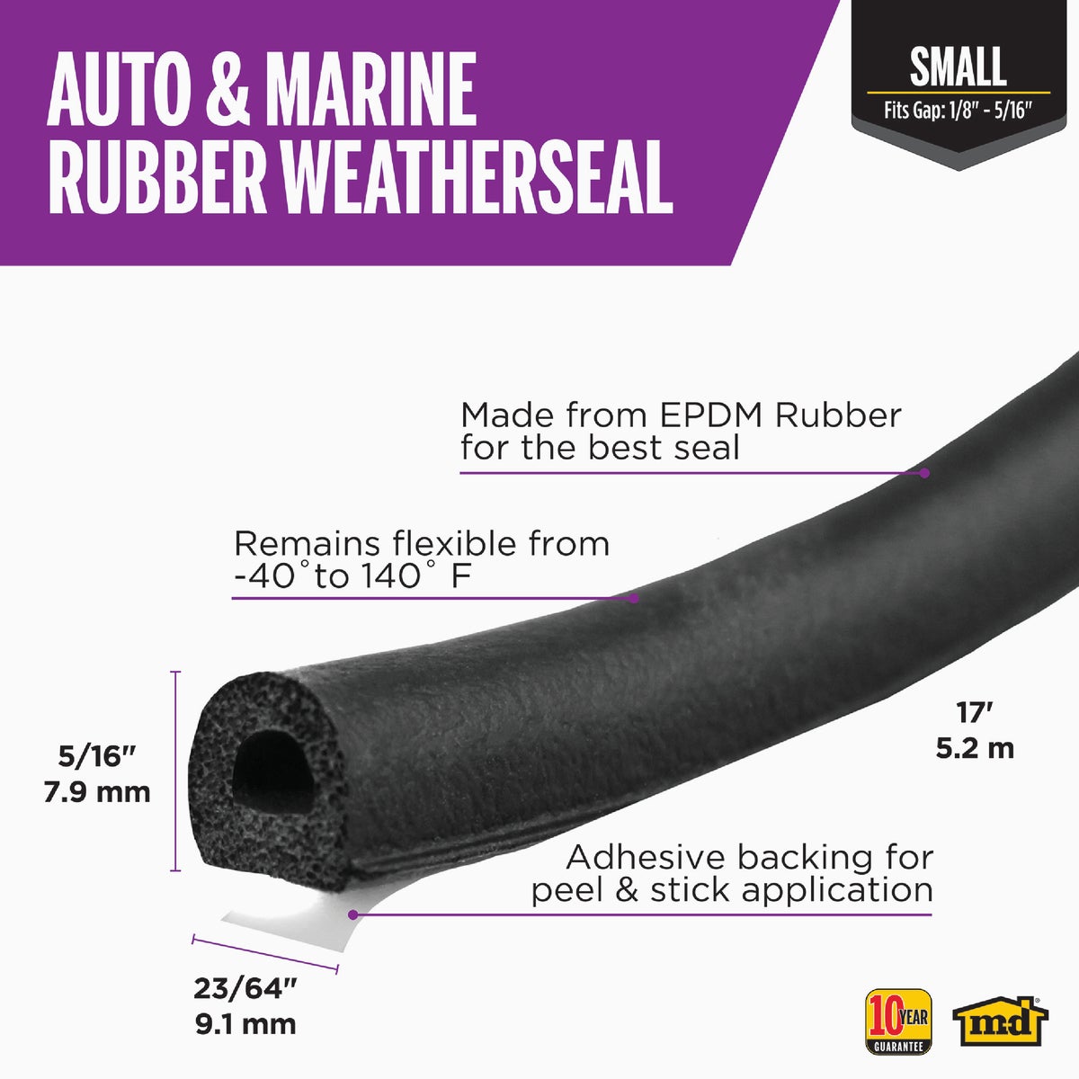M-D Building Products 17 Ft. Black Small Rubber Auto & Marine Weatherseal for All Climates Image 2