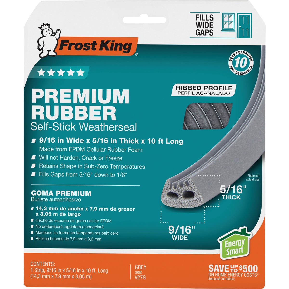 Frost King 9/16 In. x 10 Ft. Gray Wide Weatherseal Tape