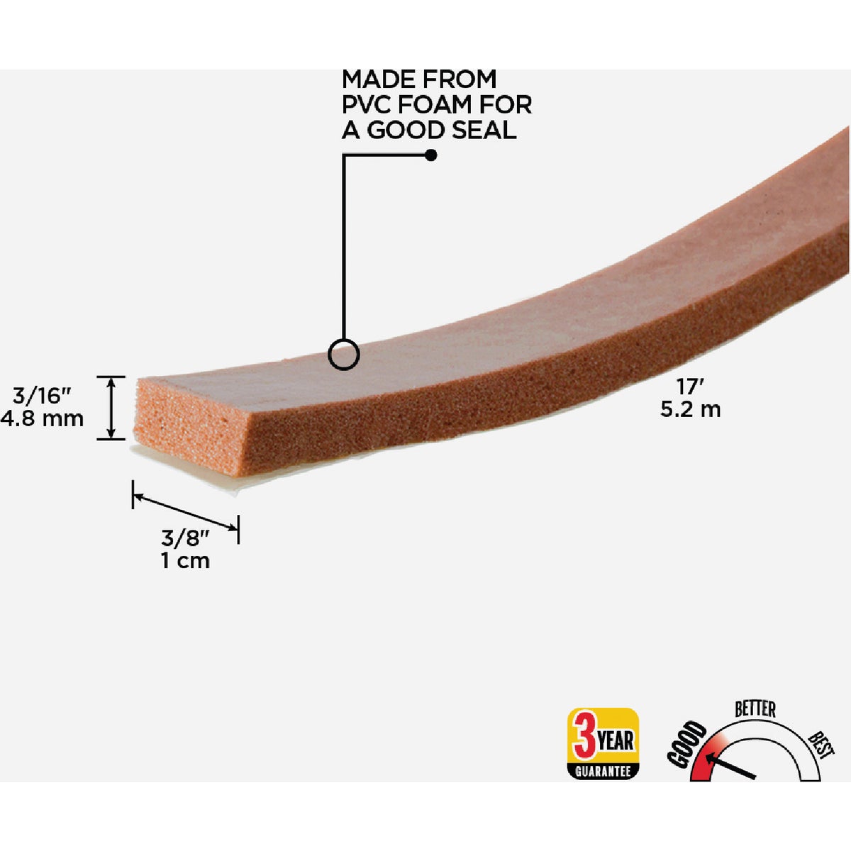 M-D Building Products 3/8 In. W x 3/16 In. H x 17 Ft. L Brown Foam Window Seal for Small Gaps Image 2