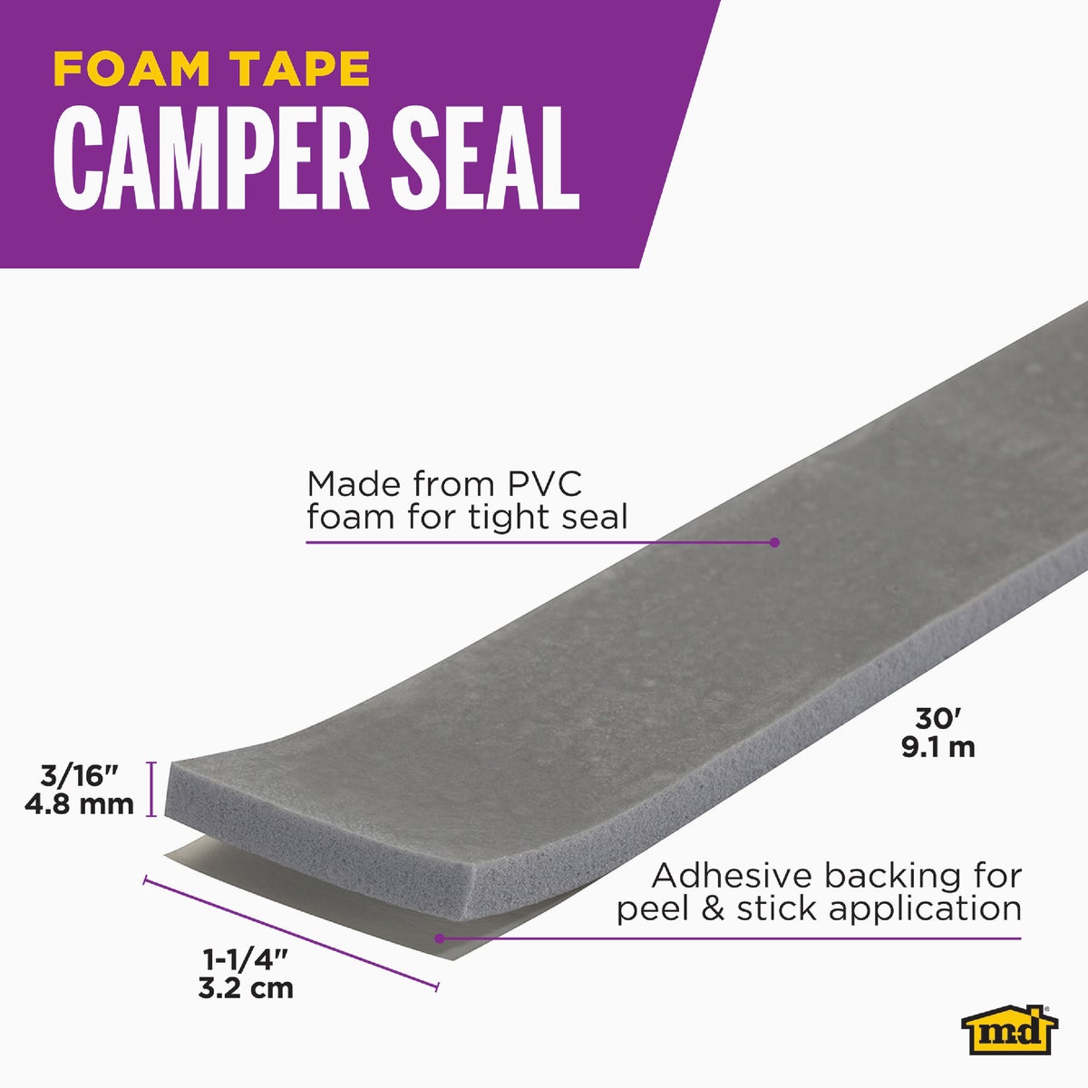 M-D Building Products 30 Ft. Gray Foam Tape Camper Seal for Camper Shells Image 2
