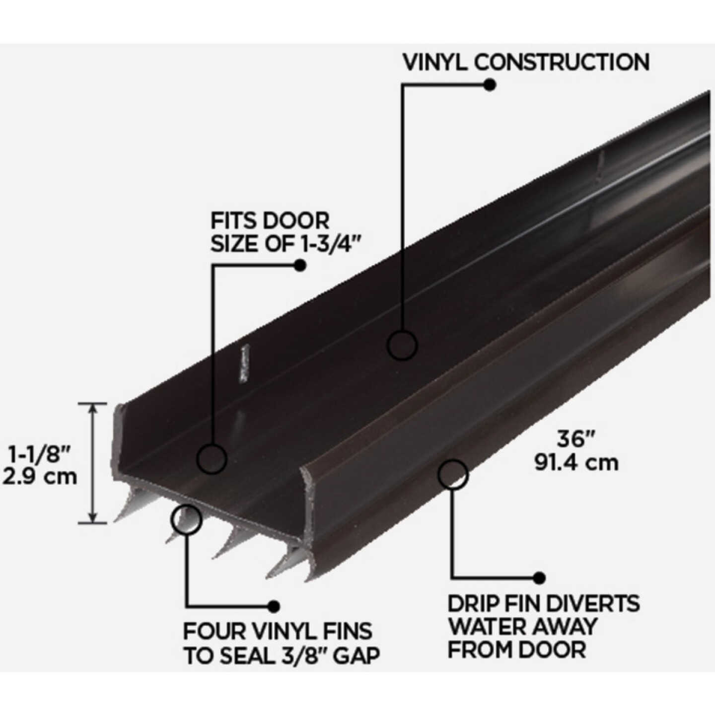 M-D Building Products 2 In. W. x 1.125 In. H. x 36 In. L. Vinyl Brown Door Bottom Image 2