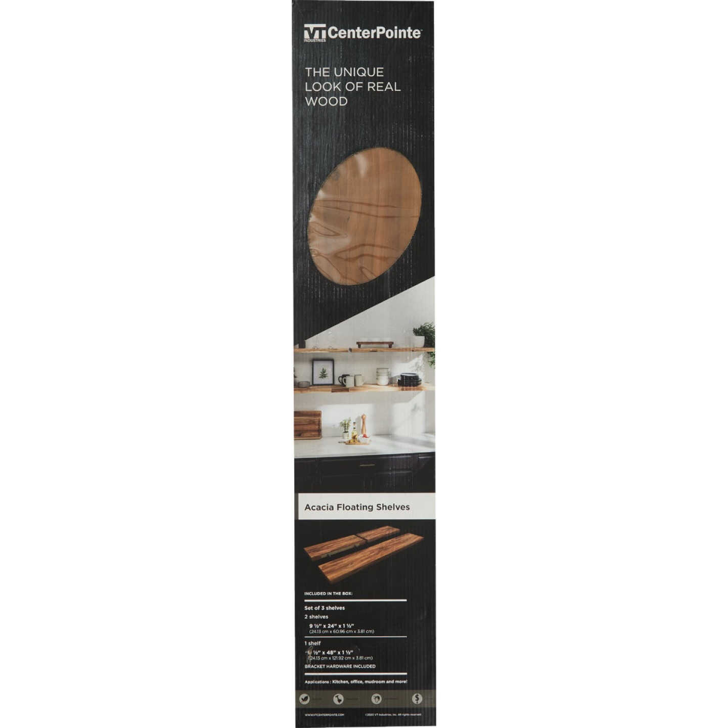 CenterPointe Acacia Wood Floating Shelves Set (3-Piece) Image 3