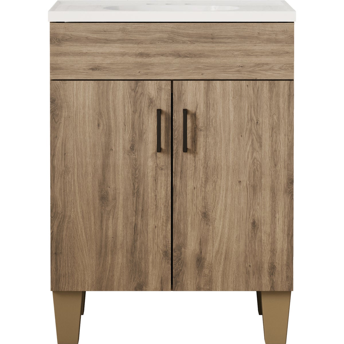 Zenna Home Palomino Tan 24 In. W x 34 In. H x 18 In. D Vanity with White Cultured Marble Top