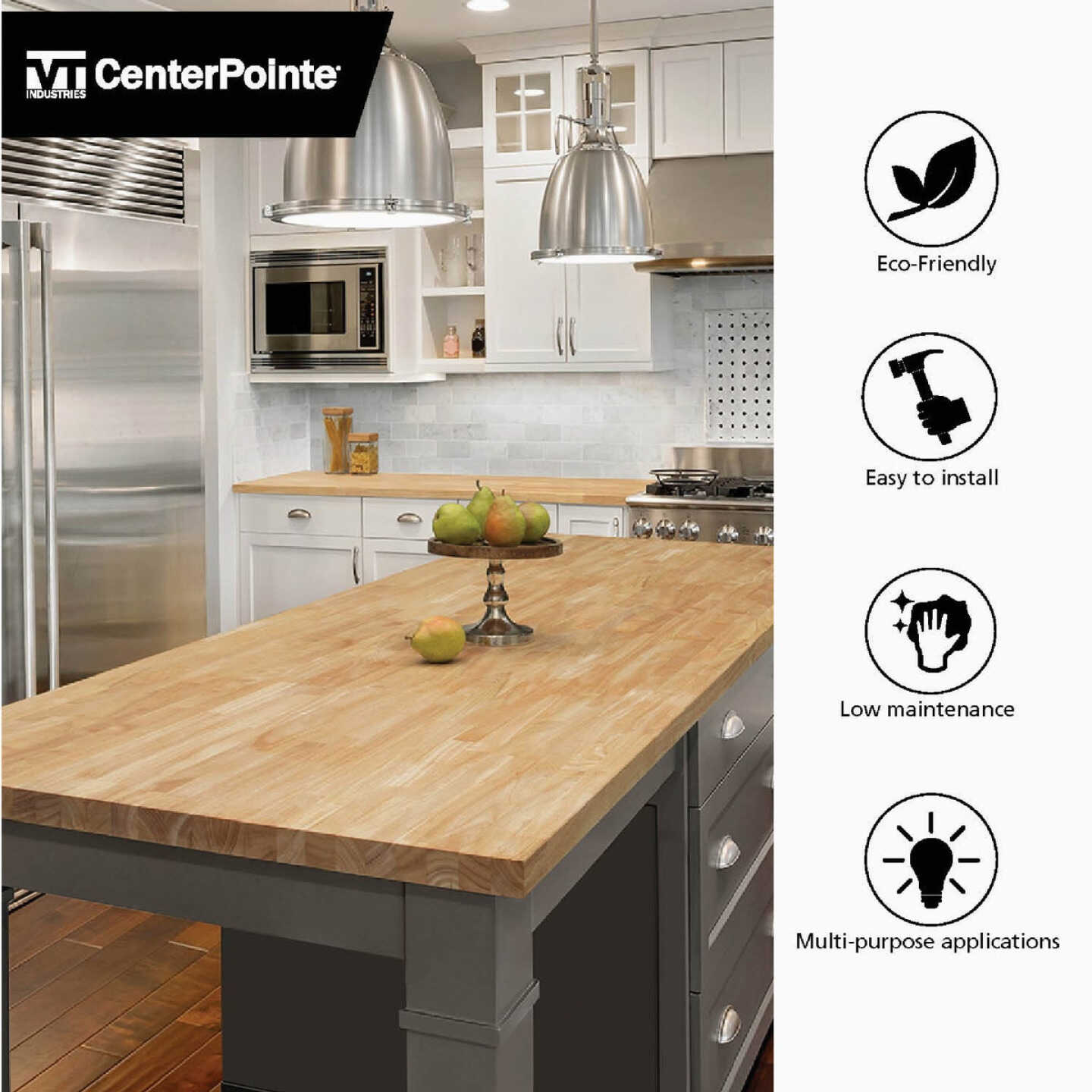VT Industries CenterPointe 98 In. L x 25 In. D x 1.5 In. T Unfinished Hevea Wood Butcher Block Countertop with Square Edge Image 4
