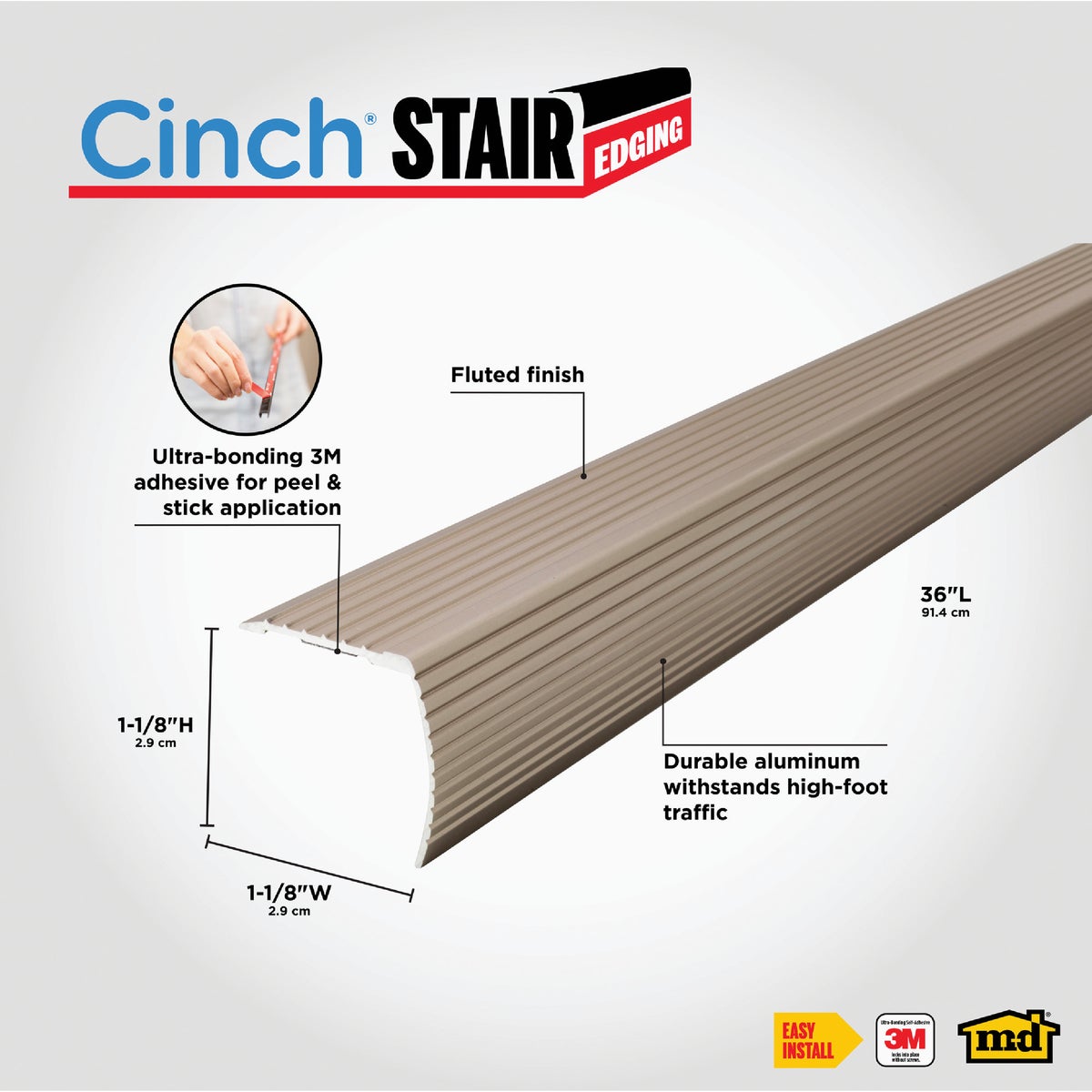 M-D Building Products 36 In. Satin Nickel Aluminum CINCH Fluted Stair Edging Image 2