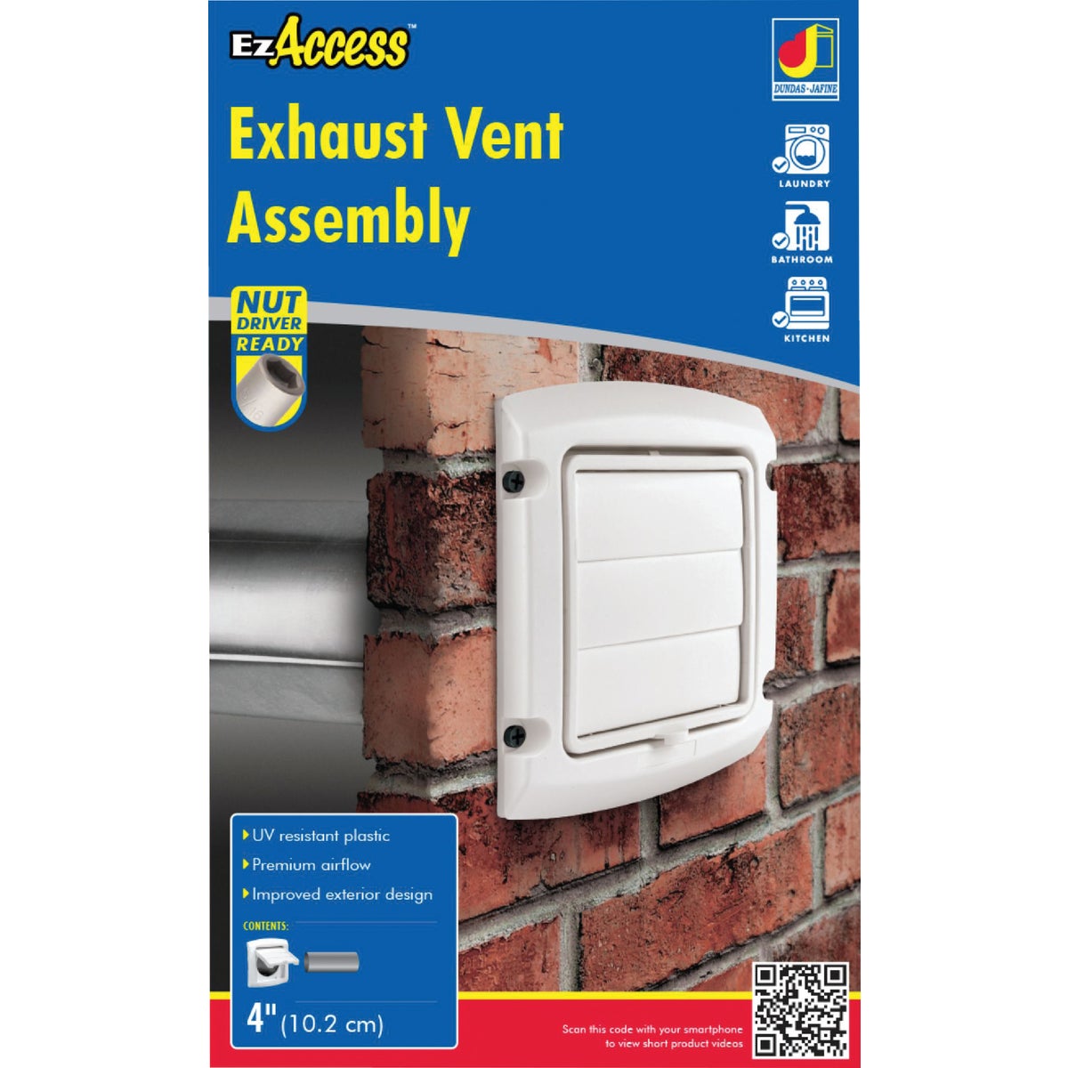 Dundas Jafine EzAccess 4 In. White Plastic Dryer Vent Hood