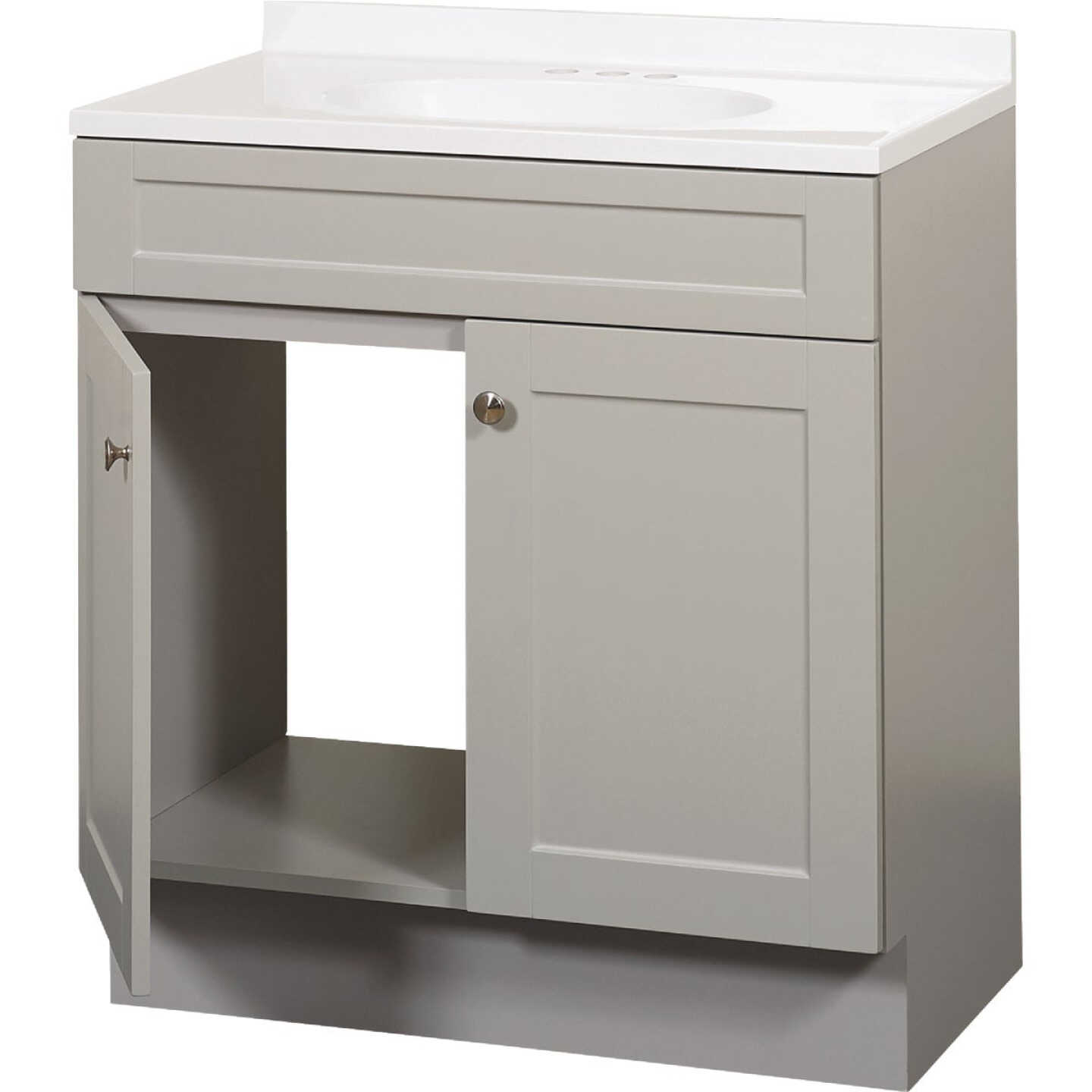 Zenith Zenna Home Cool Gray 30 In. W x 35 In. H x 18 In. D Shaker Vanity with White Cultured Marble Top Image 3