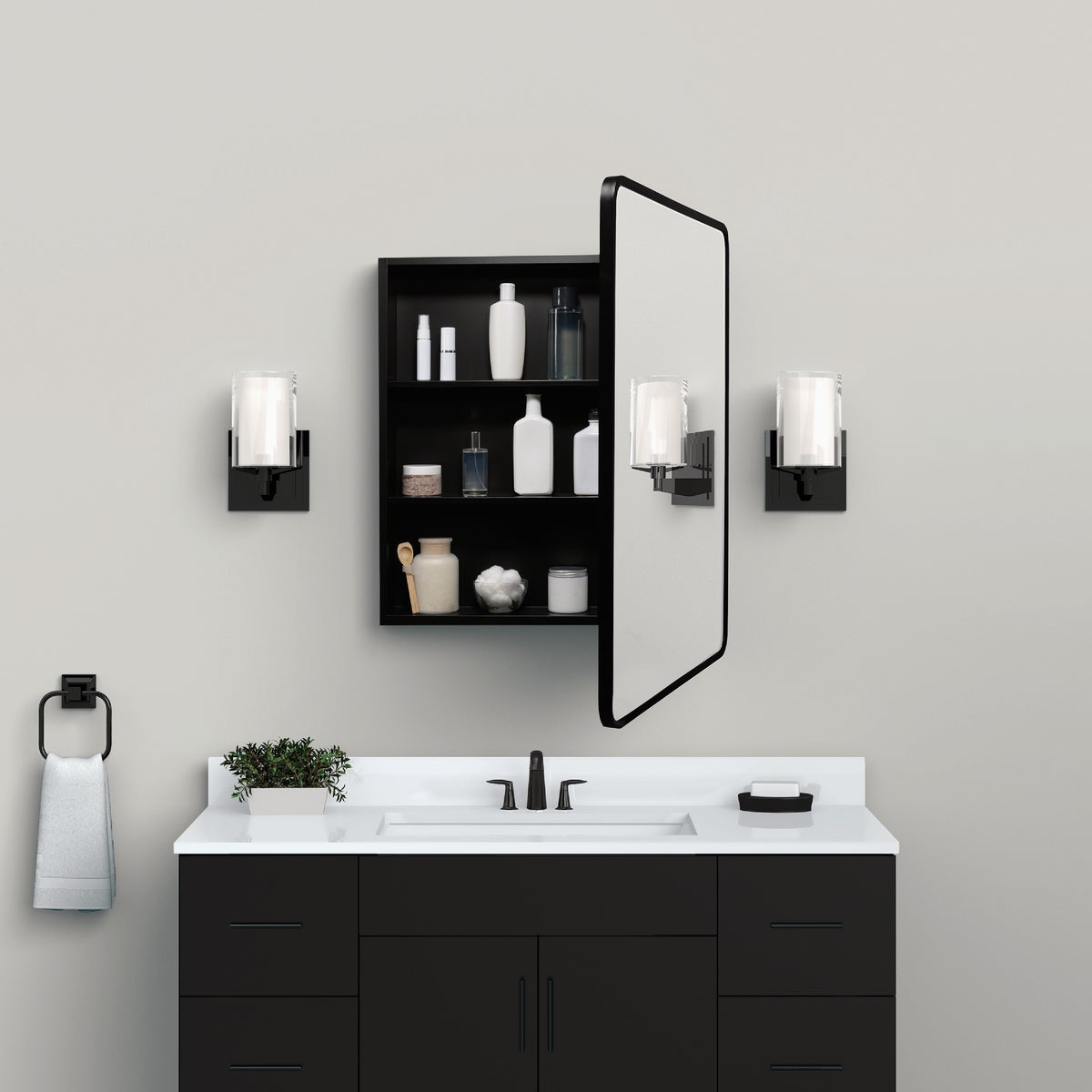 Zenna Home Designer Series Black 24 In. W x 30 In. H x 5 In. D Single Mirror Surface/Recess Mount Rectangle Medicine Cabinet Image 3