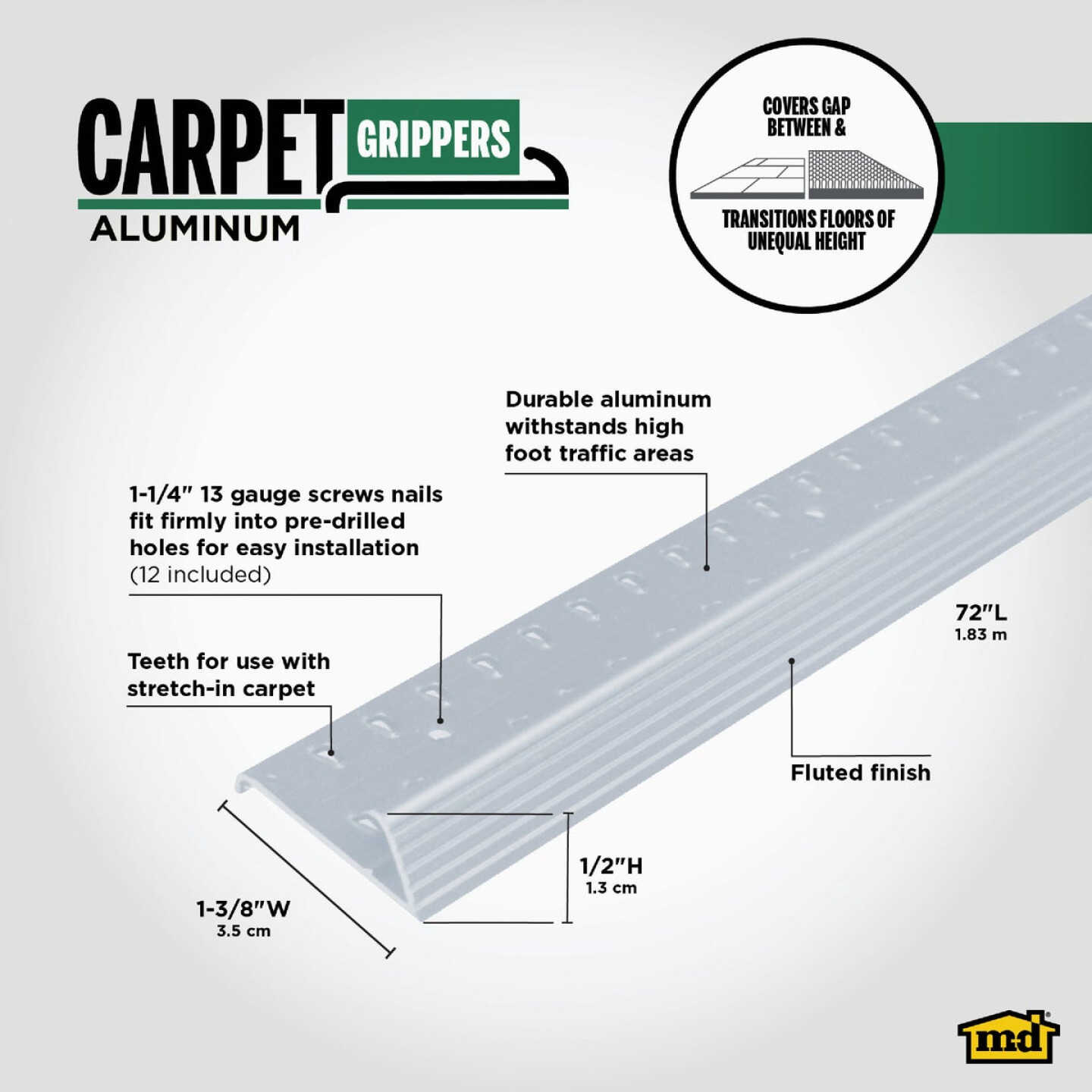 M-D Building Products Silver 1-3/8 In. x 6 Ft. Aluminum Carpet Gripper Image 2