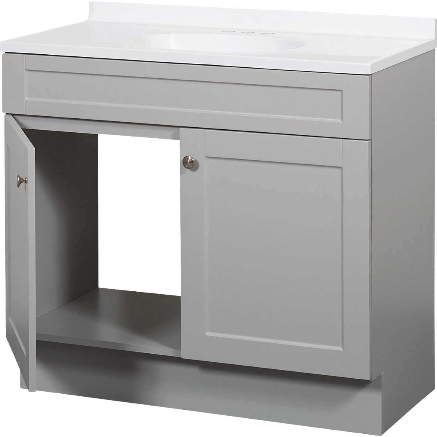 Zenith Zenna Home Cool Gray 36 In. W x 35 In. H x 18 In. D Shaker Vanity with White Cultured Marble Top Image 3