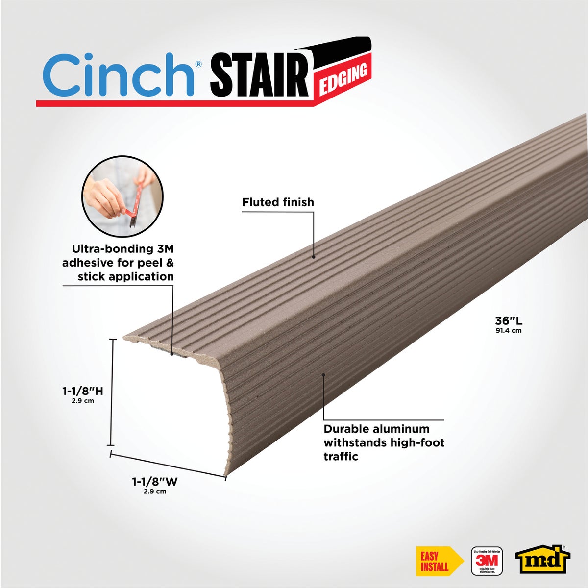 M-D Building Products 36 In. Spice Aluminum CINCH Fluted Stair Edging Image 2