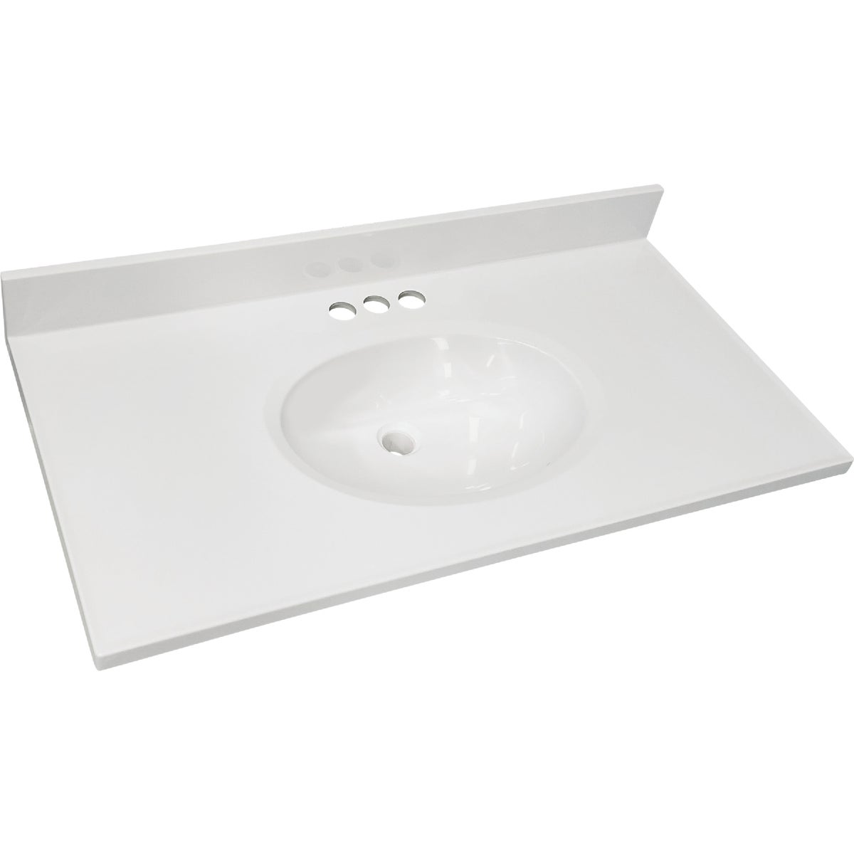 CraftMark 37 In. x 22 In. Cultured Marble Solid High Gloss White Vanity Top with Round Bowl Image 1