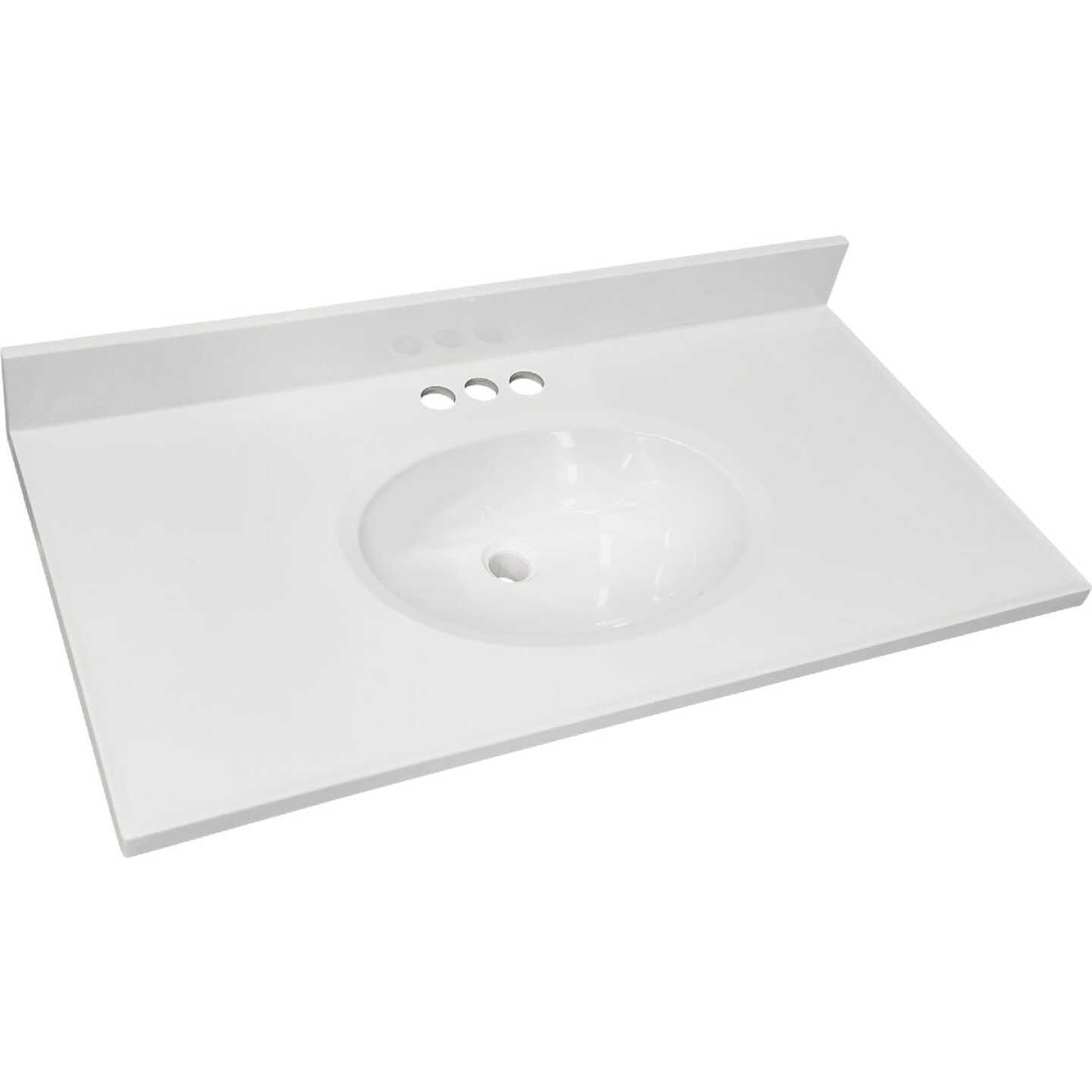 CraftMark 37 In. x 22 In. Cultured Marble Solid High Gloss White Vanity Top with Round Bowl Image 1
