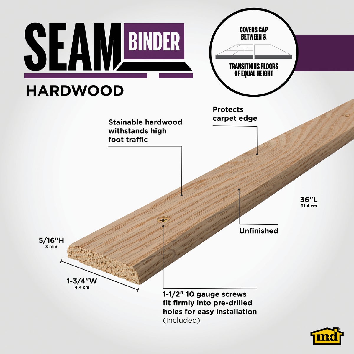 M-D Building Products 1-3/4 In. x 36 In. Unfinished Hardwood Seam Binder with Screws Image 2