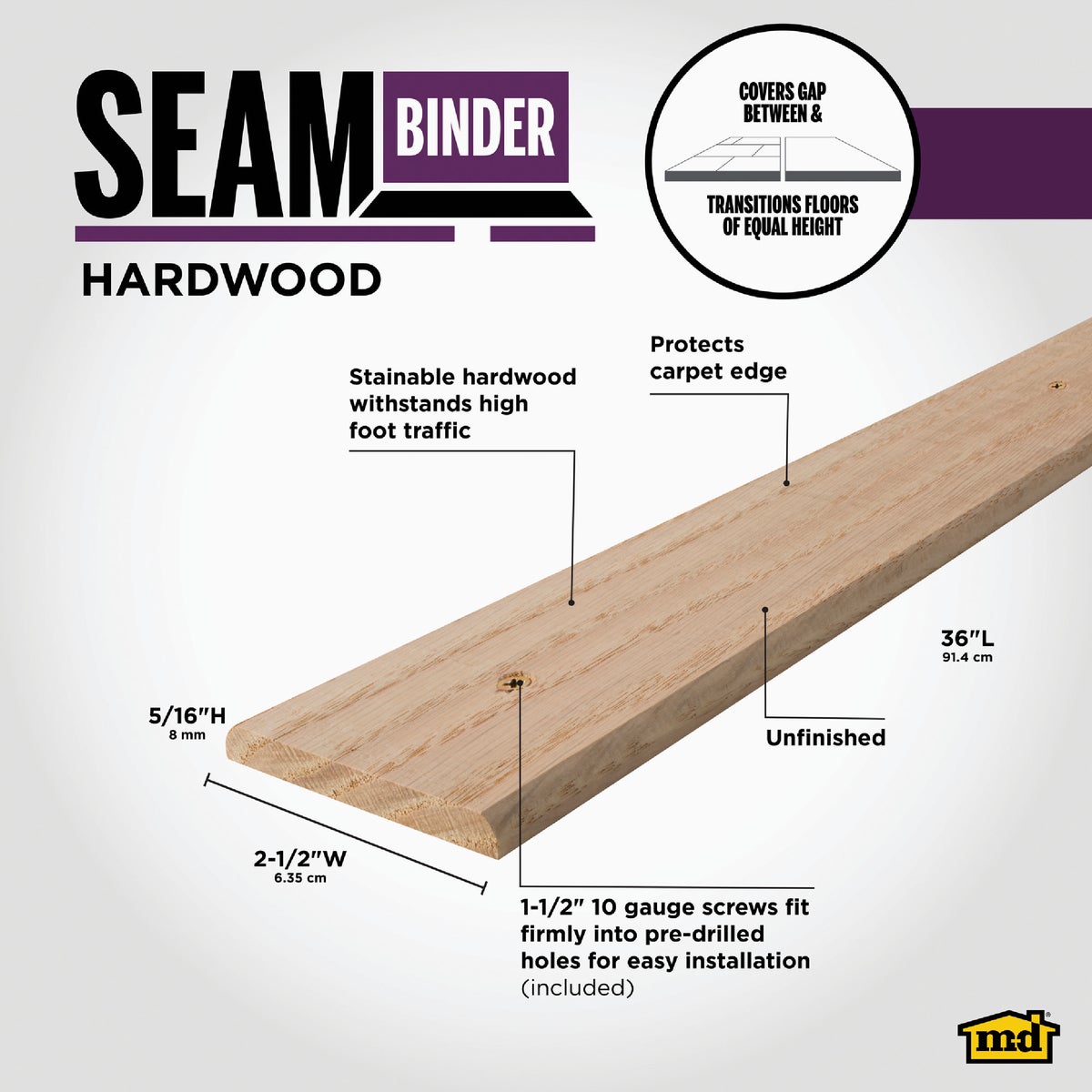 M-D Building Products 2-1/2 In. x 36 In. Unfinished Hardwood Seam Binder with Screws Image 2
