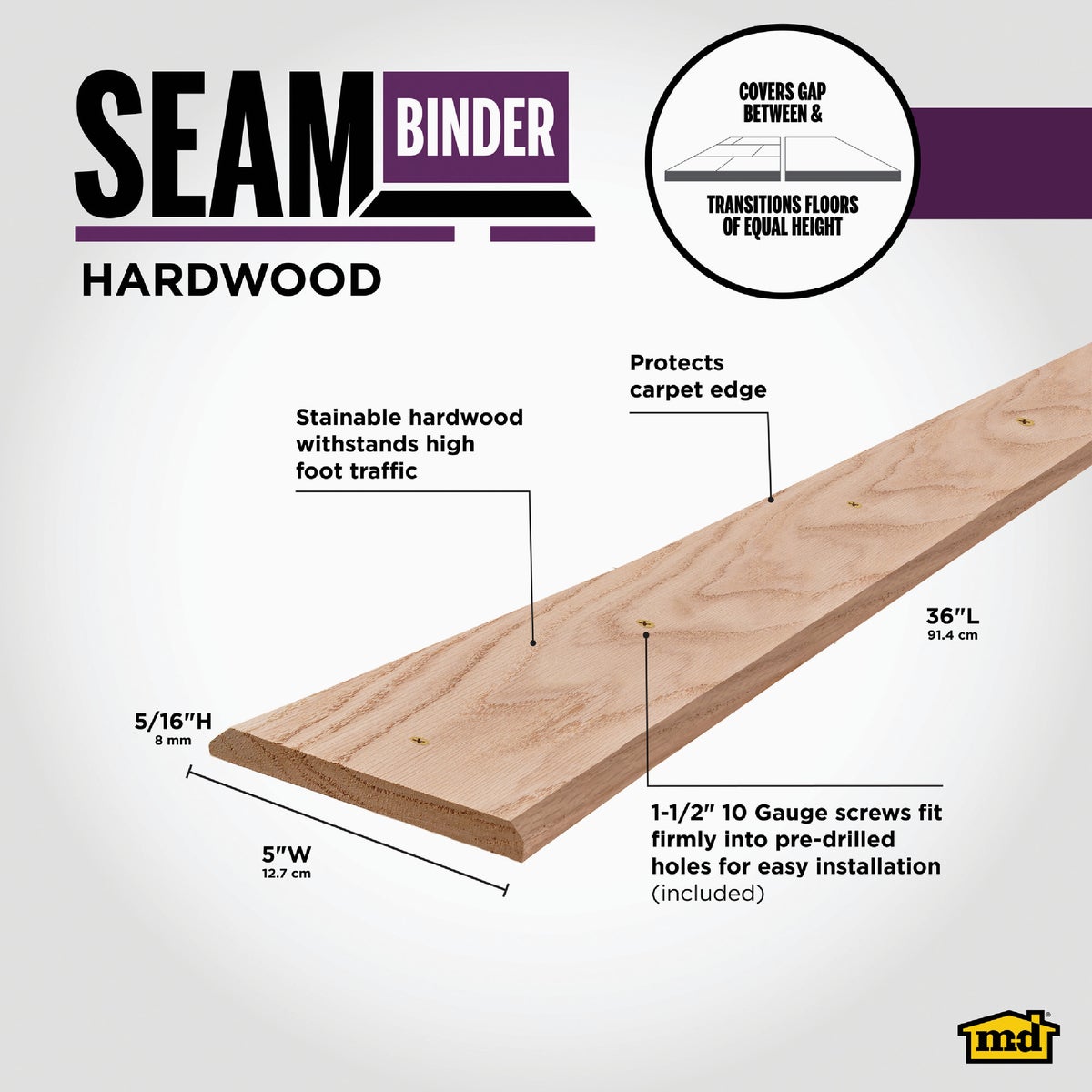 M-D Building Products 5 In. x 36 In. Unfinished Hardwood Seam Binder with Screws Image 2