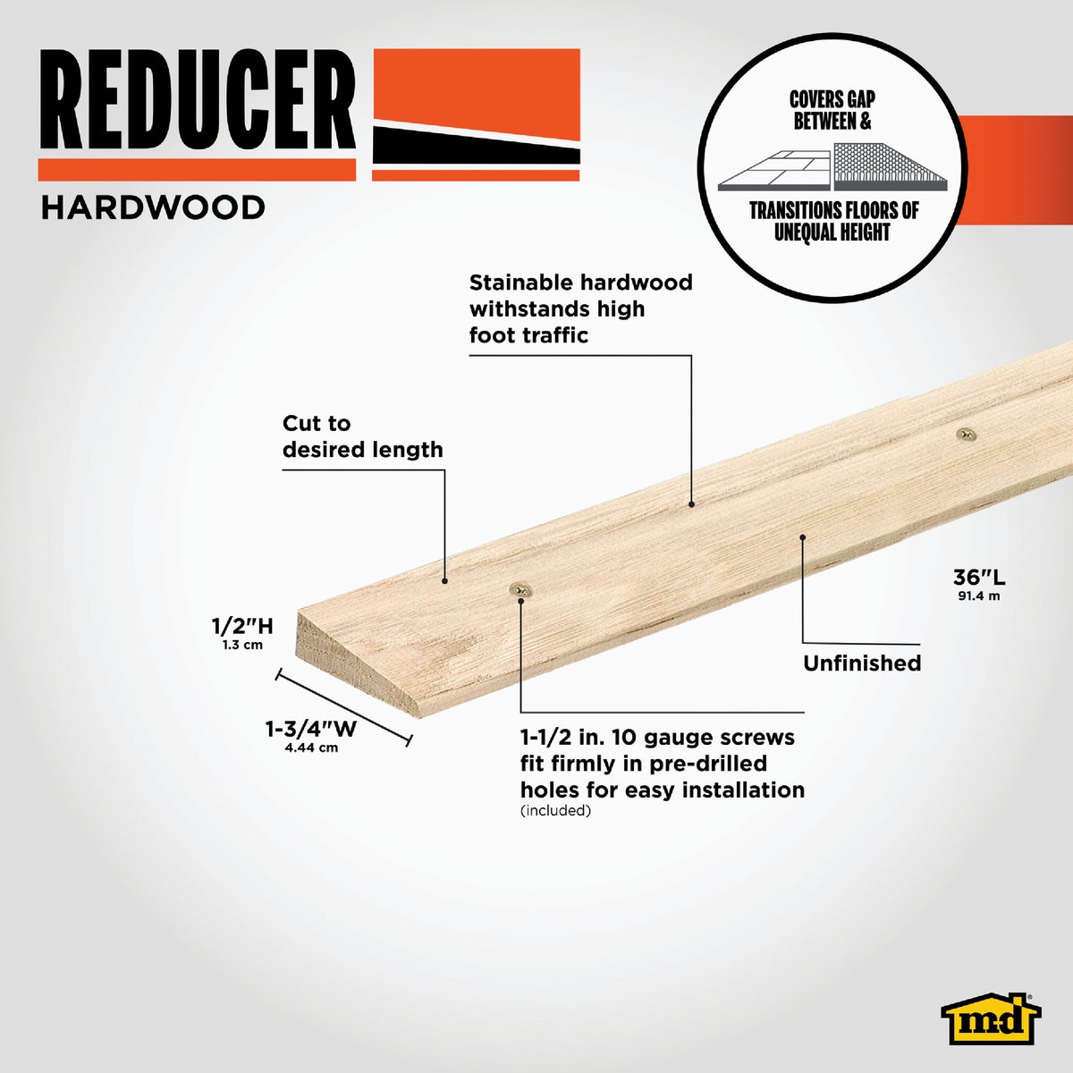 M-D Building Products 1-3/4 In. x 36 In. Unfinished Hardwood Reducer with Screws Image 2