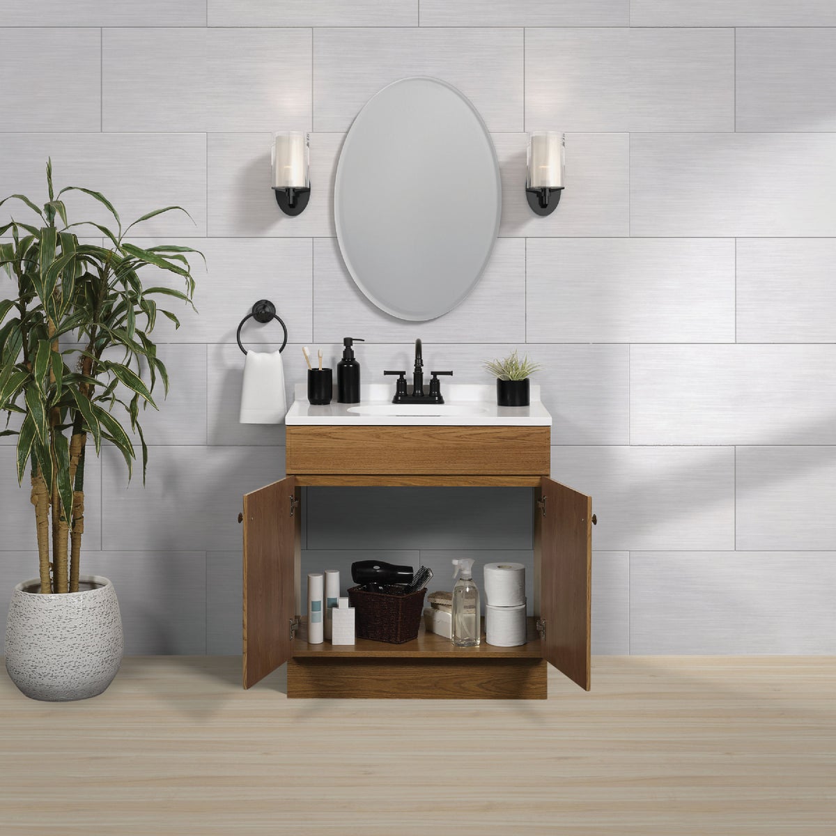 Zenith Zenna Home Oak 30 In. W x 35 In. H x 18 In. D Vanity with White Cultured Marble Top Image 3