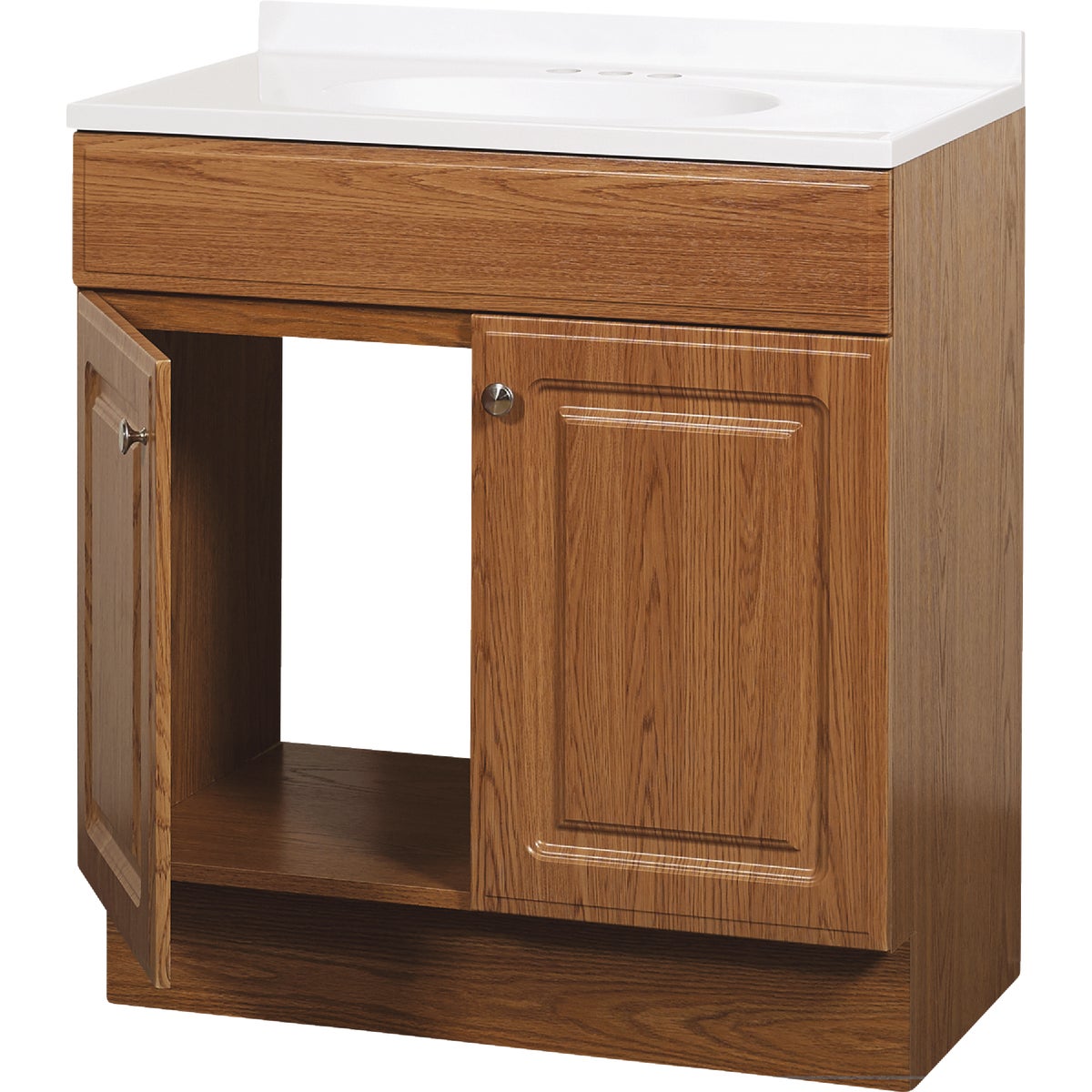 Zenith Zenna Home Oak 30 In. W x 35 In. H x 18 In. D Vanity with White Cultured Marble Top Image 4