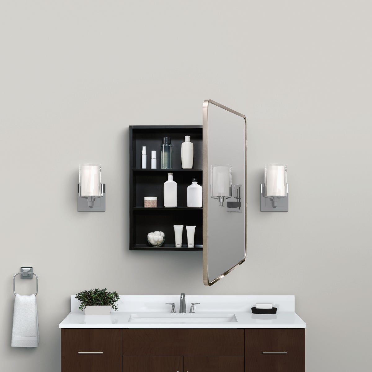 Zenna Home Designer Series Brushed Nickel 24 In. W x 30 In. H x 5 In. D Single Mirror Surface/Recess Mount Rectangle Medicine Cabinet Image 2