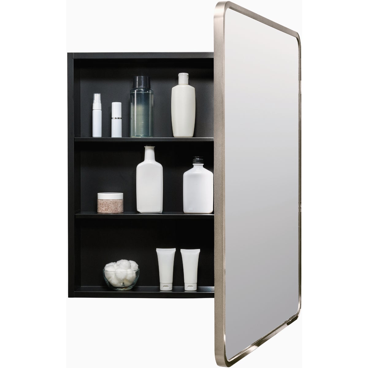 Zenna Home Designer Series Brushed Nickel 24 In. W x 30 In. H x 5 In. D Single Mirror Surface/Recess Mount Rectangle Medicine Cabinet Image 4