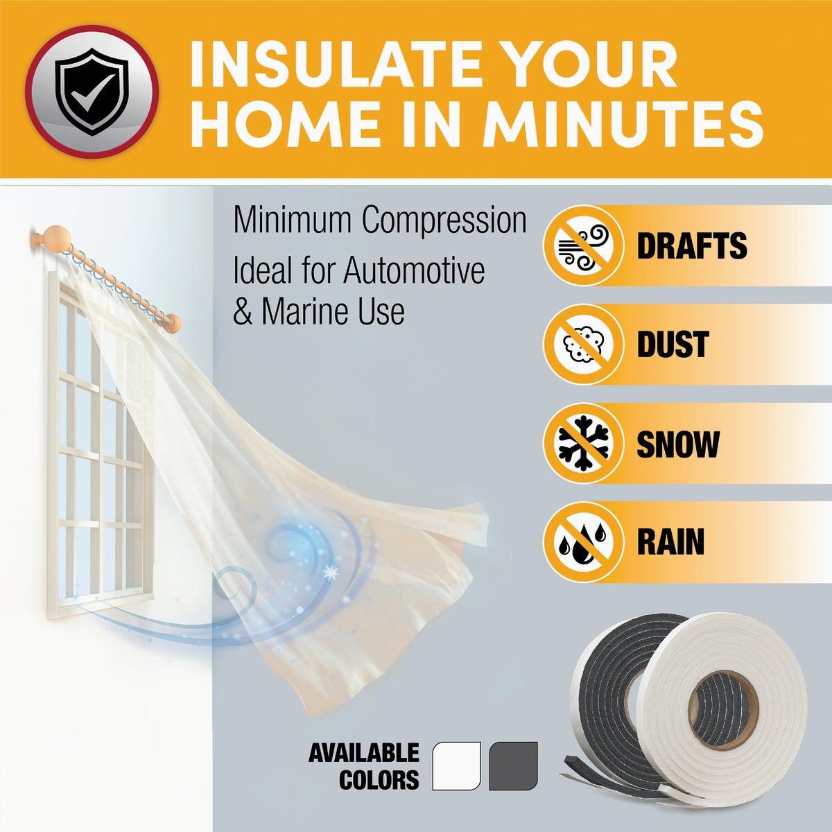 Frost King 3/4 In. Wide x 5/16 In. Thick x 10 Ft. Long White Rubber Foam Weatherstrip Tape Image 4