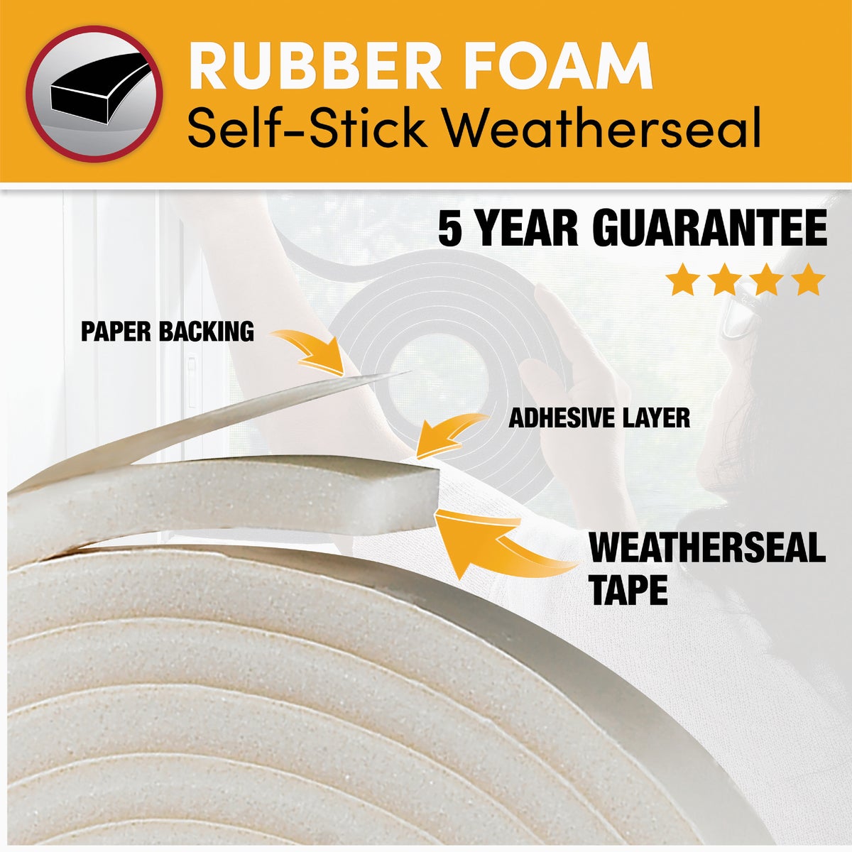 Frost King 3/4 In. Wide x 5/16 In. Thick x 10 Ft. Long White Rubber Foam Weatherstrip Tape Image 2