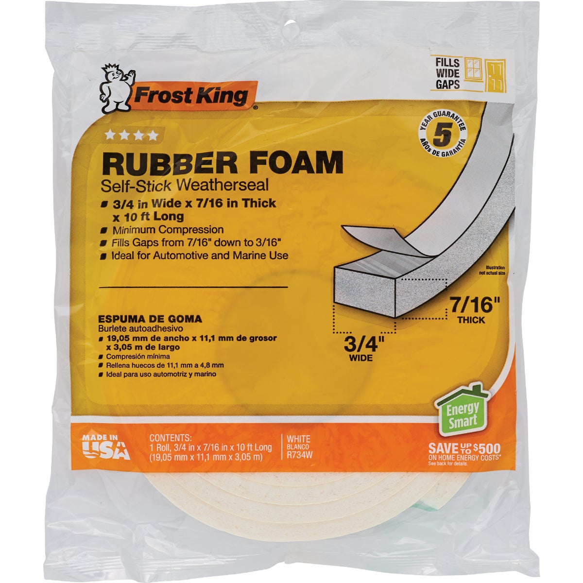 Frost King 3/4 In. Wide x 7/16 In. Thick x 10 Ft. Long White Rubber Foam Weatherstrip Tape Image 2