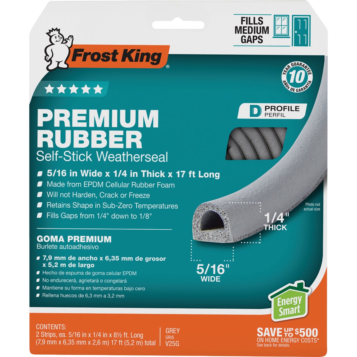 Frost King 17 Ft. x 5/16 In. Grey Rubber Weatherstrip