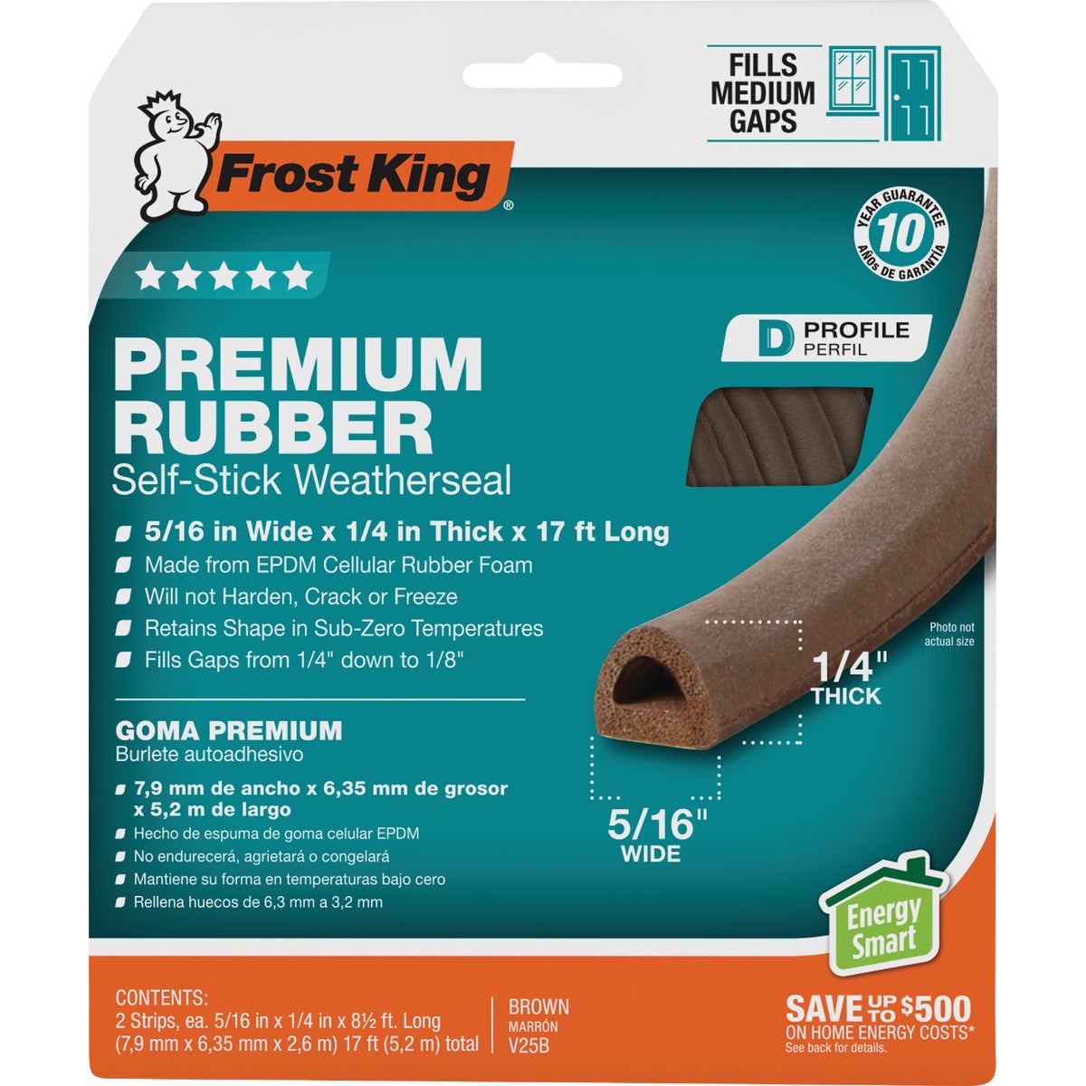 Frost King 17 Ft. x 5/16 In. Brown Rubber Weatherstrip Image 1