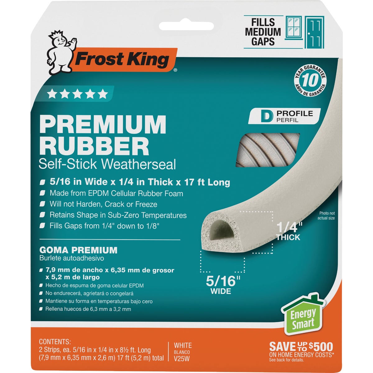 Frost King 17 Ft. x 5/16 In. White Rubber Weatherstrip