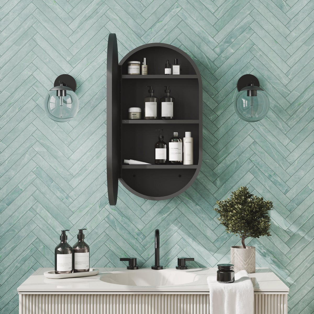 Zenna Home Designer Series Black 16 In. W x 27 In. H x 5 In. D Single Mirror Surface Mount Pill Framed Medicine Cabinet Image 3