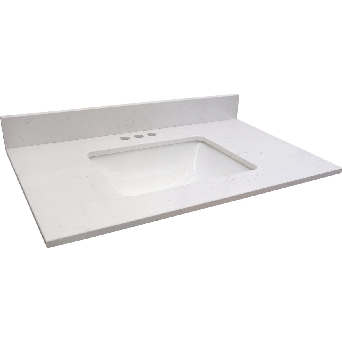 Bertch Oasis 37 In. x 22.5 In. Jasmine White Veined Quartz Vanity Top with Rectangular Bowl Image 1