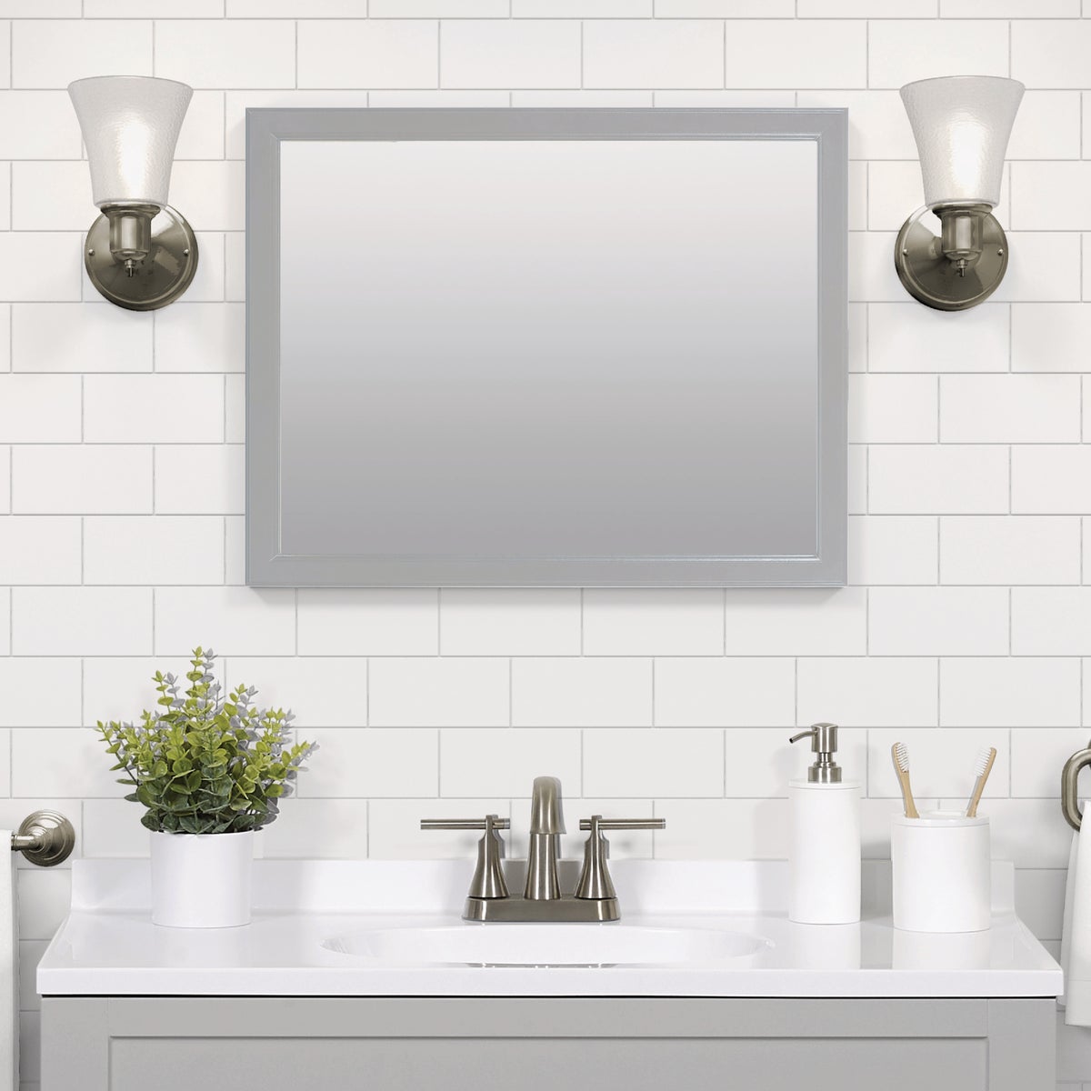 Zenna Home 20 In. x 25 In. Dove Gray Framed Wall Mirror Image 2