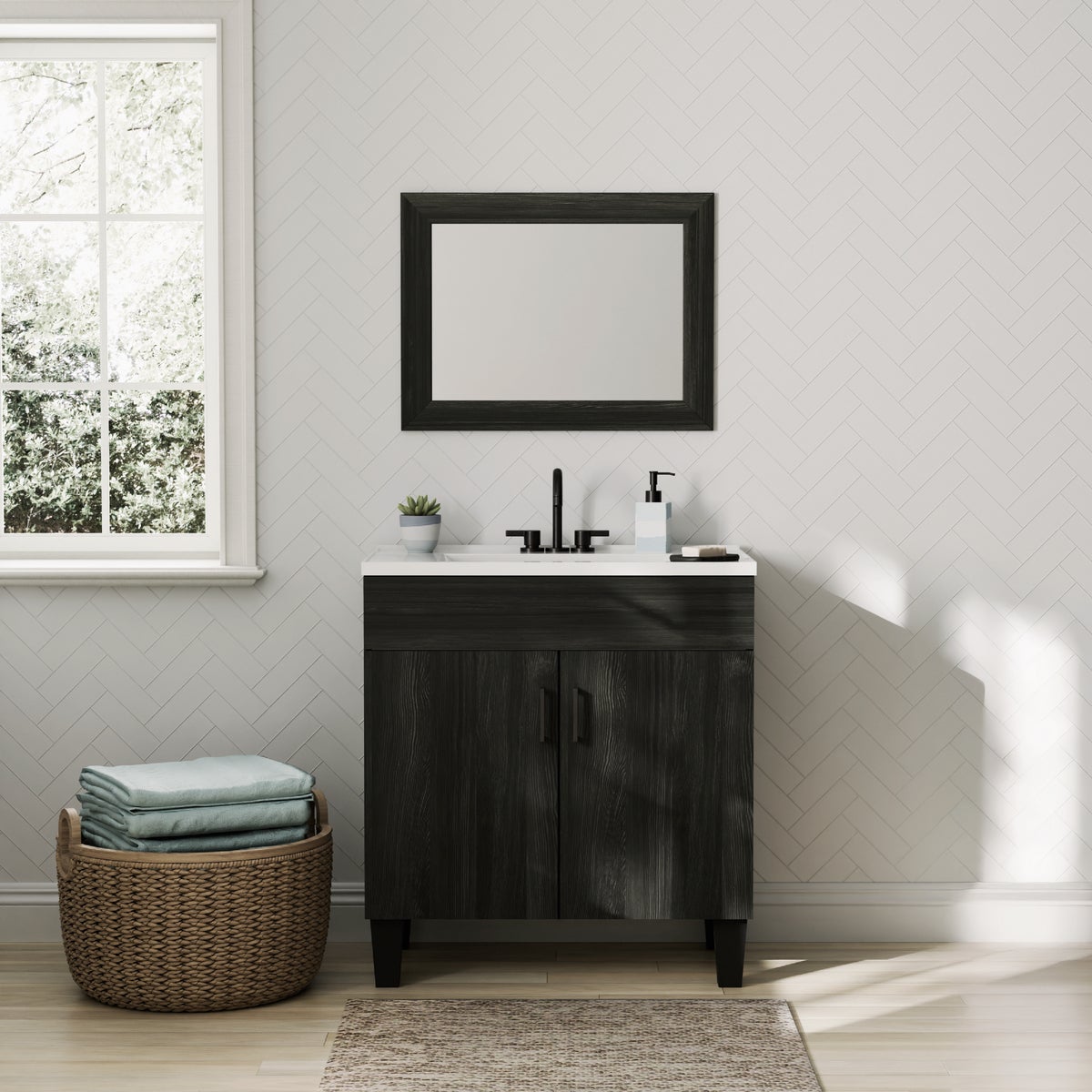 Zenna Home Wallowa Pine 30 In. W x 34 In. x 18 In. D Vanity with White Cultured Marble Top Image 2