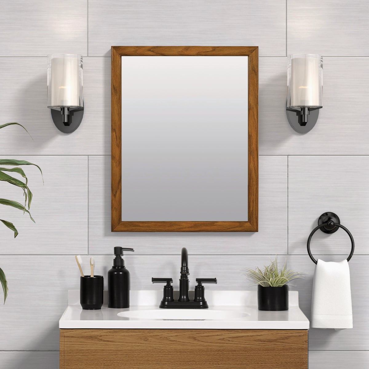 Zenna Home 20 In. x 25 In. Oak Framed Wall Mirror Image 2