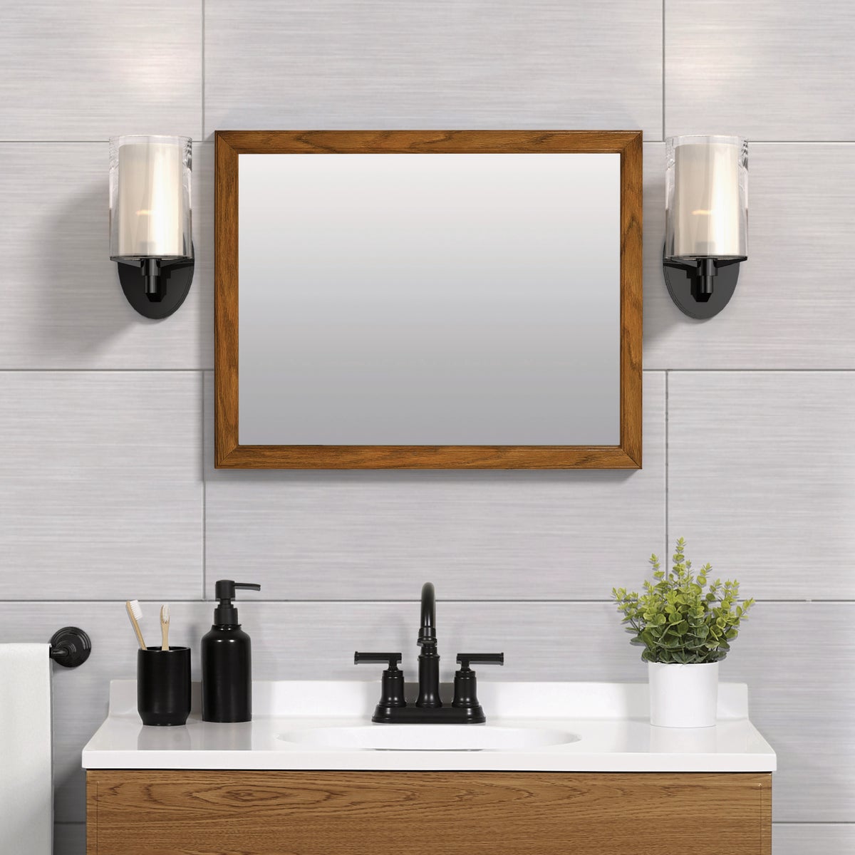 Zenna Home 20 In. x 25 In. Oak Framed Wall Mirror Image 3