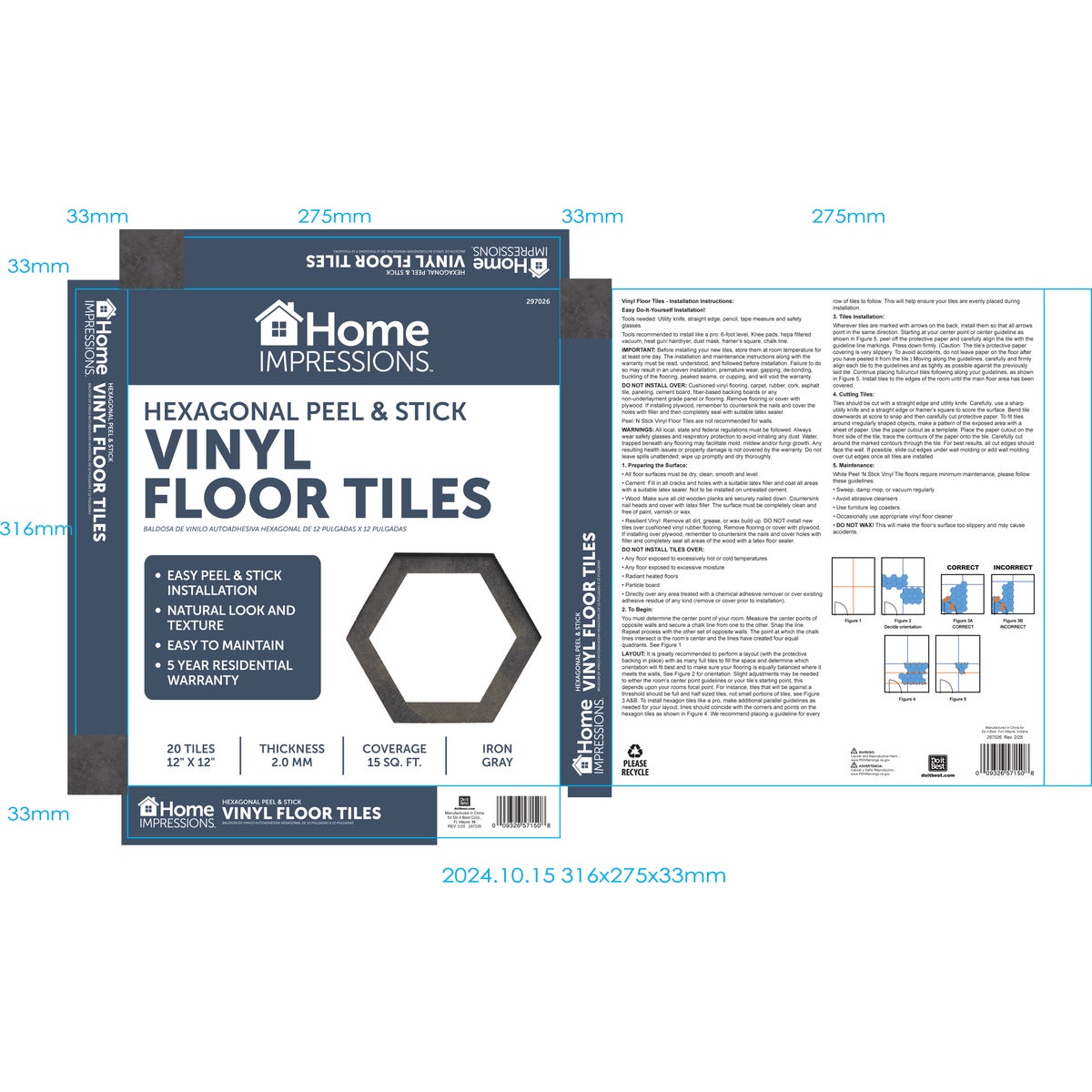 Home Impressions 12 In. Iron Gray Hexagonal Vinyl Floor Tile (15 Sq. Ft./Box) Image 2