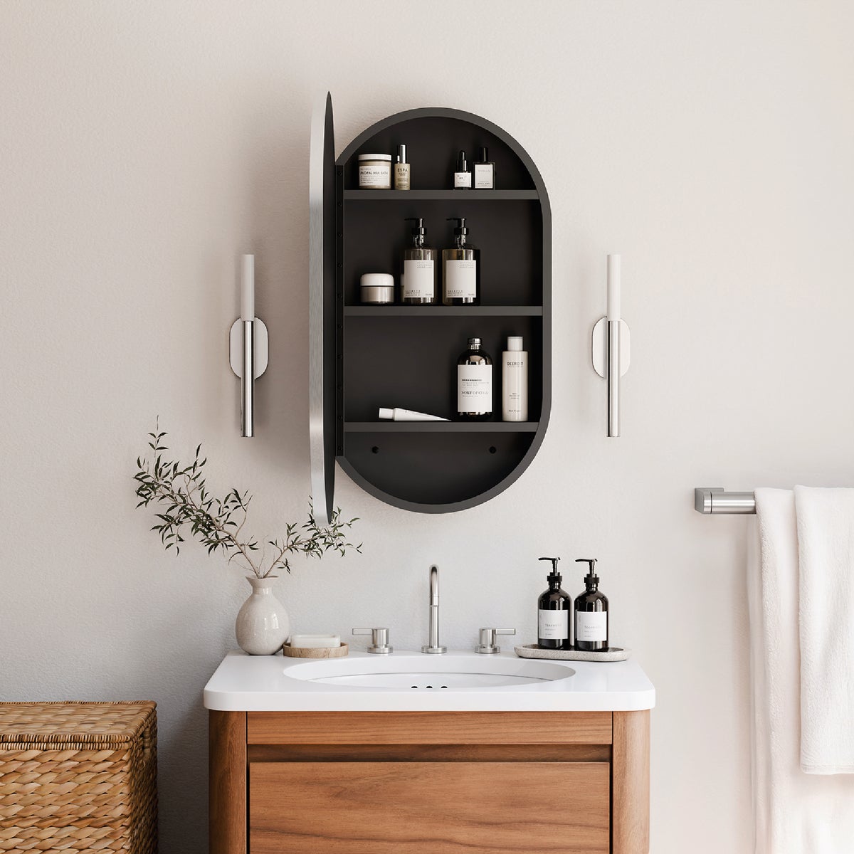 Zenna Home Designer Series Brushed Nickel 16 In. W x 27 In. H x 5 In. D Single Mirror Surface Mount Pill Framed Medicine Cabinet Image 2