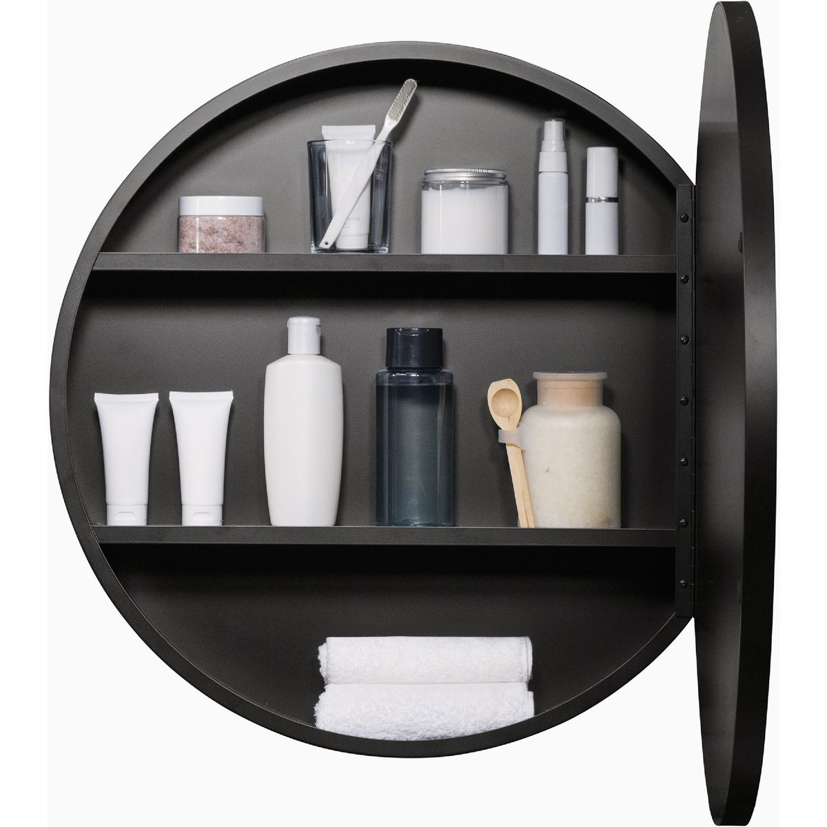 Zenna Home Designer Series Black 23.6 In. W x 23.6 In. H x 5 In. D Single Mirror Surface Mount Round Framed Medicine Cabinet Image 2