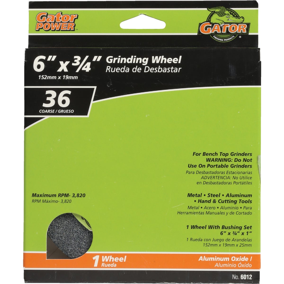 Gator Blade 6 In. 3/4 In. Adjustable - 1", 3/4", 5/8", 1/2" Bench Grinding Wheel Image 1