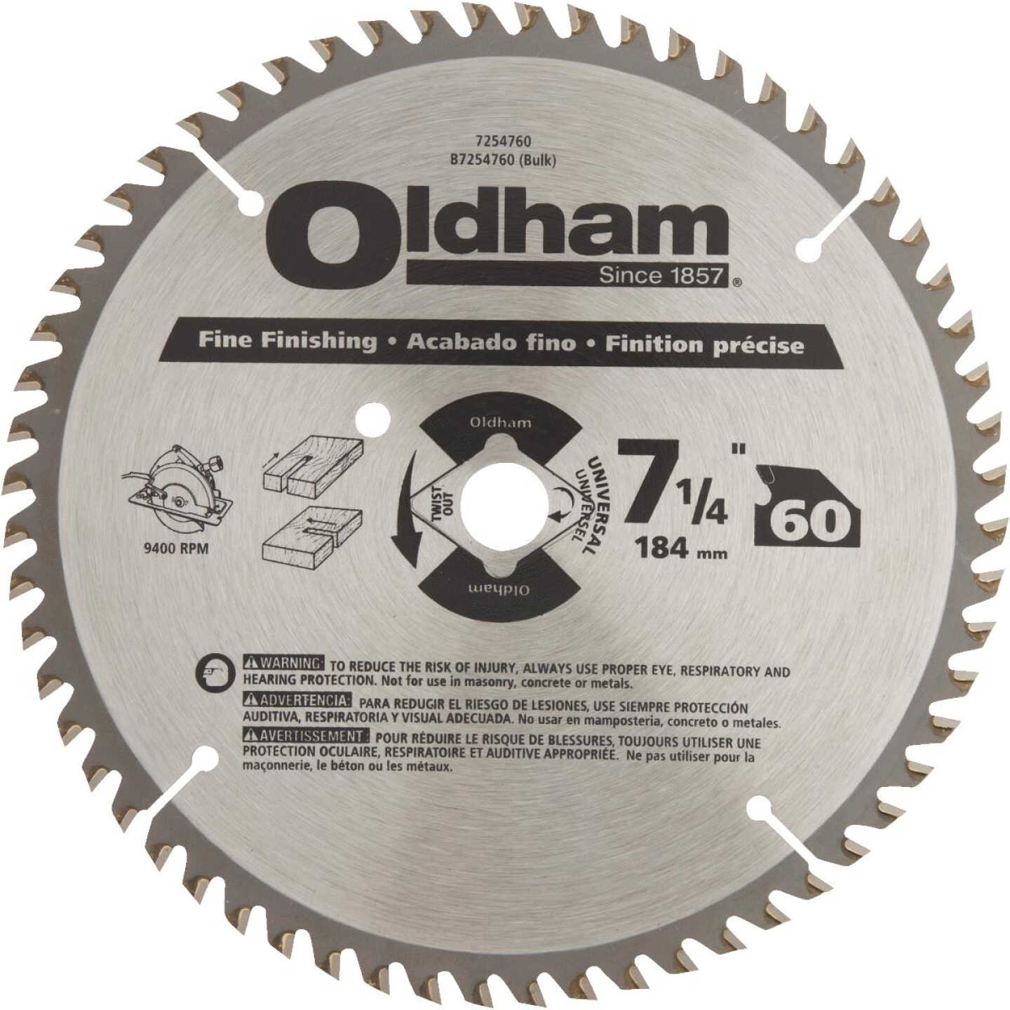 7-1/4" 60T CARBIDE BLADE Image 1