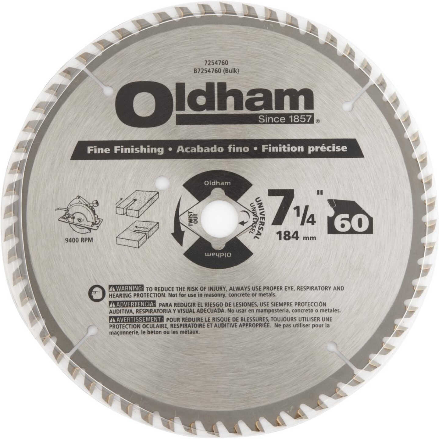 7-1/4" 60T CARBIDE BLADE Image 2