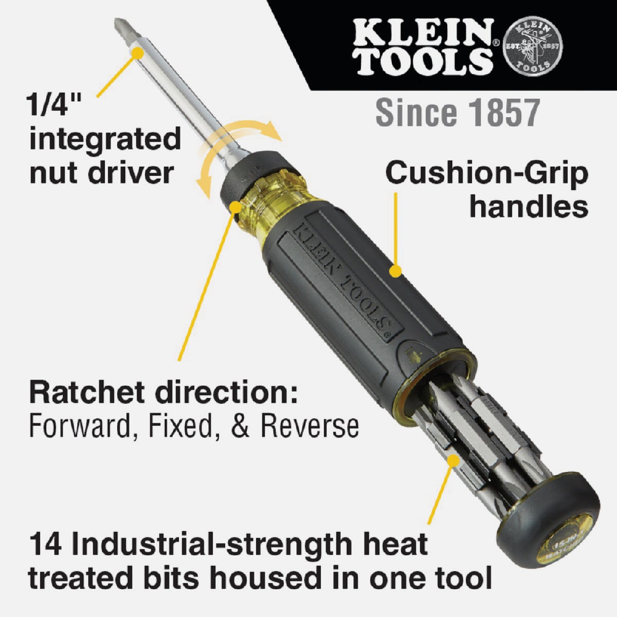 Klein 15-In-1 Multi-Bit  Ratcheting Screwdriver/Nut Driver Image 6