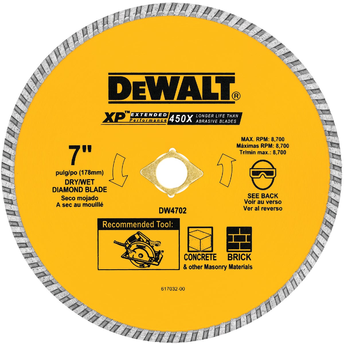 DEWALT Extended Performance 7 In. Turbo Rim Dry/Wet Cut Diamond Blade Image 1