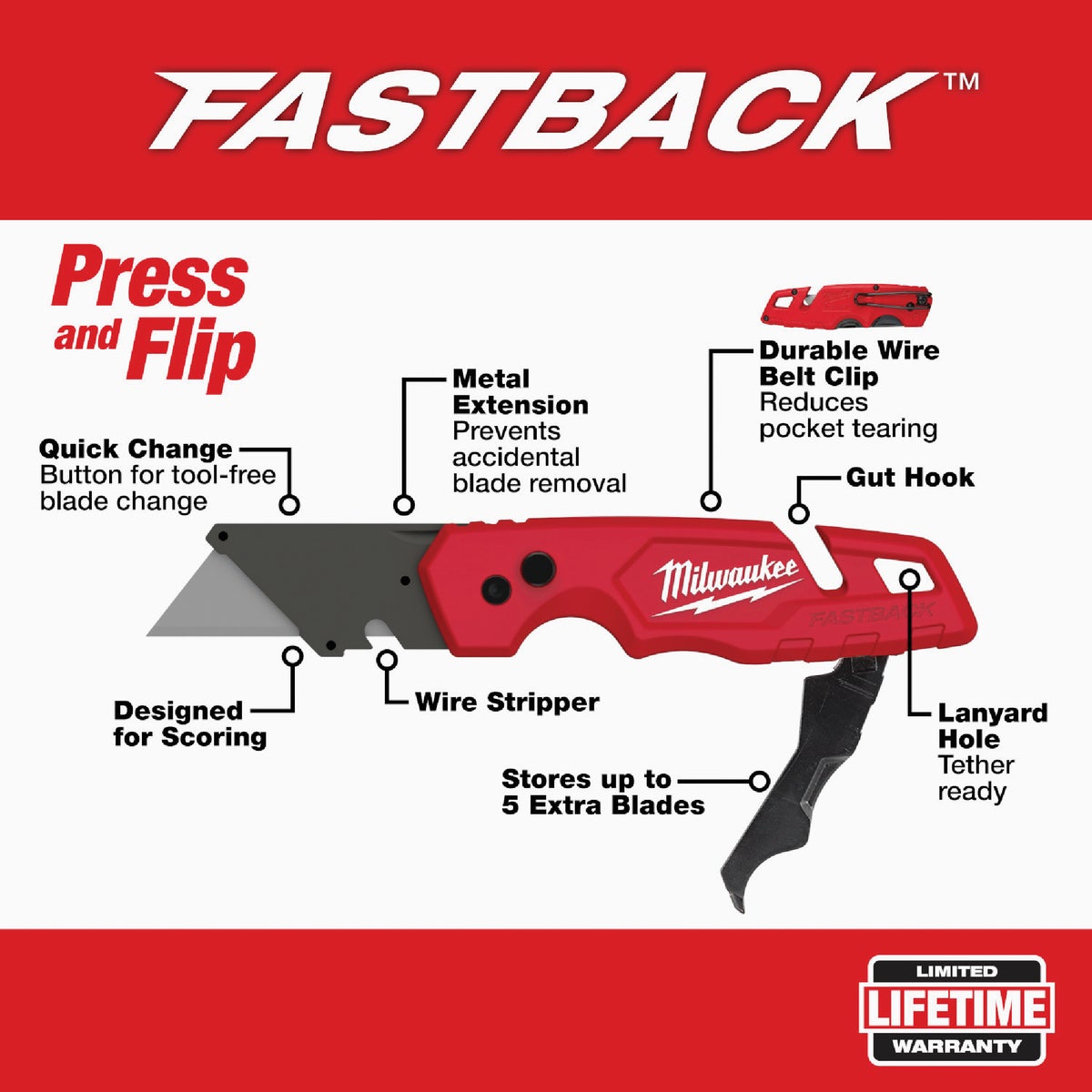 Milwaukee FASTBACK Folding Utility Knife with Blade Storage Image 2