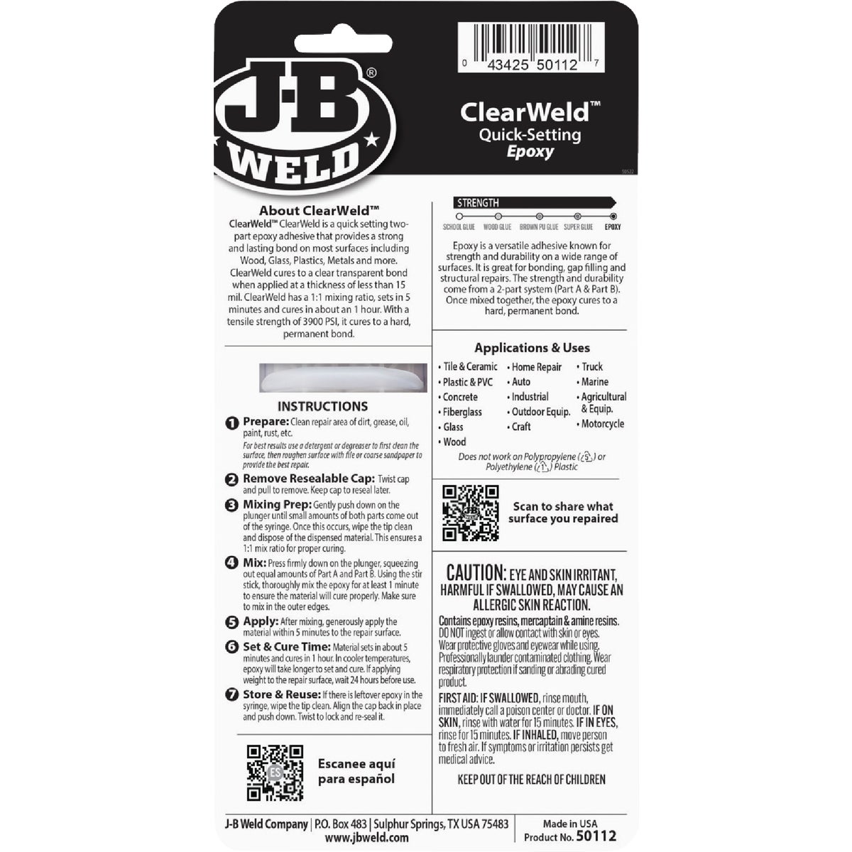 J-B Weld 0.85 Oz. ClearWeld Epoxy, Syringe Image 7