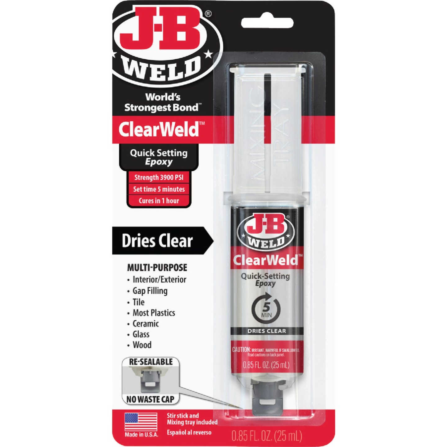 J-B Weld 0.85 Oz. ClearWeld Epoxy, Syringe Image 1