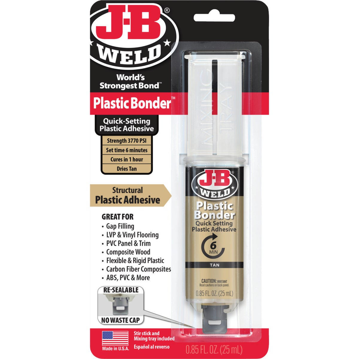 J-B Weld 0.85 Oz. Plastic Bonder Epoxy Syringe, Tan